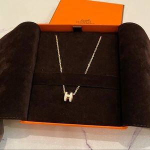Hermes Mini Pop H pendant Blanc with Gold hardware